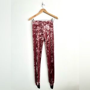 Forever 21 Deep Pink Crushed Velvet Leggings with Black Stirrups